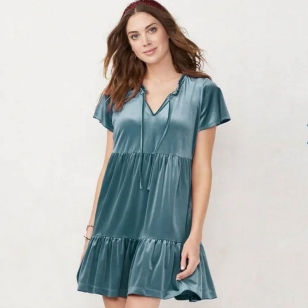 Teal Velvet Short Sleeve Dress Lauren Conrad